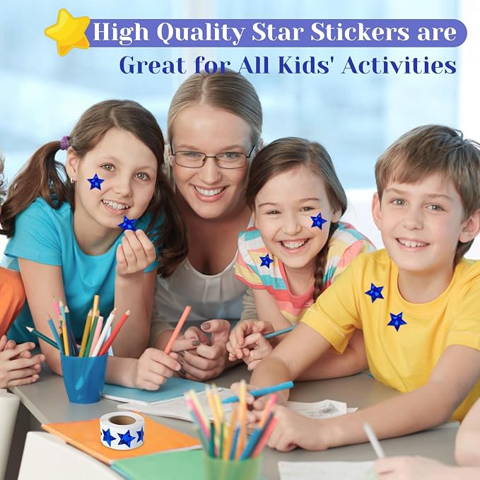 Imeepa 500PCS Holographic Blue Star Stickers, 1" Reward Labels