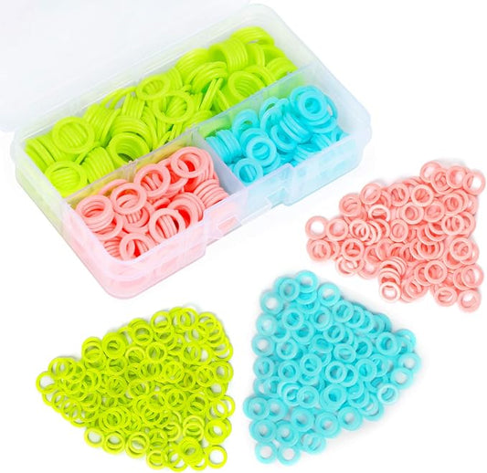LUNARM 380 PCS Stitch Markers for Crocheting, Knitting Markers Rings S/M/L | Random Color Variety Size Crochet Stitch Markers Knitting Stitch Counter for Finer Bulky Yarns Lace Shawls Looms, Storage Box