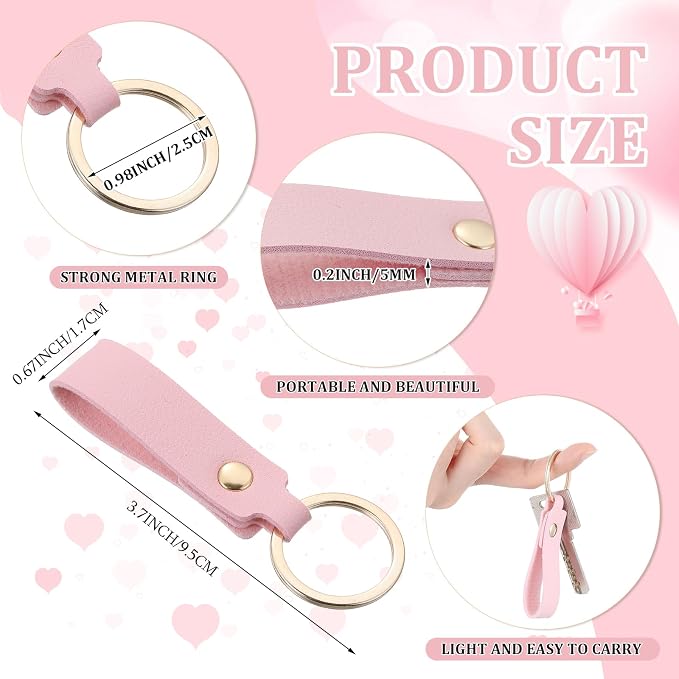 Wavyknot 100 Pcs Leather Keychain Blanks, 3.7 x 0.7 Inches, Pink Series