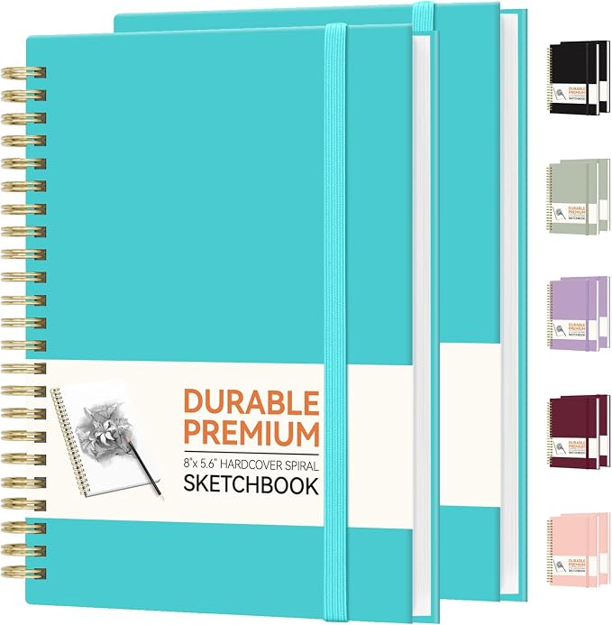 Forvencer 2 Pack Blank Spiral Notebook, 8"x 5.6"Hardcover Sketch Book | 100GSM Thick Paper,Art Sketchbook for Women&Adult, 100 pages/50 Sheets Drawing Book Journal for School Office Drawing, Blue