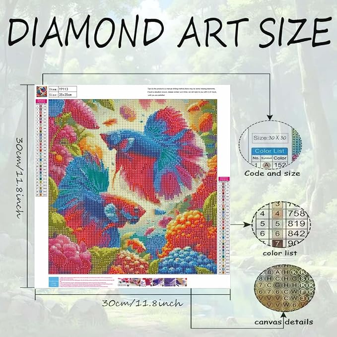 5D Fish Diamond Art Kits for Adult,Round Full Drill Wall Art 13.75x13.75In | DIY Diamond Painting Kits , Diamond Dots Gem Art Craft, Beginners Home Wall Decor