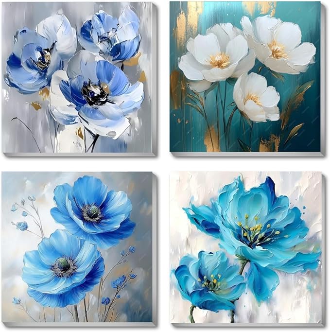 4 Pack Flowers Paint by Number for Adults Kids Framed, Easy Acrylic Adults Paint by Numbers Kits on Canvas with Paints and Brushes, Small Flowers Arts and Crafts Kits for Home Wall Decor (8 x 8 Inch)