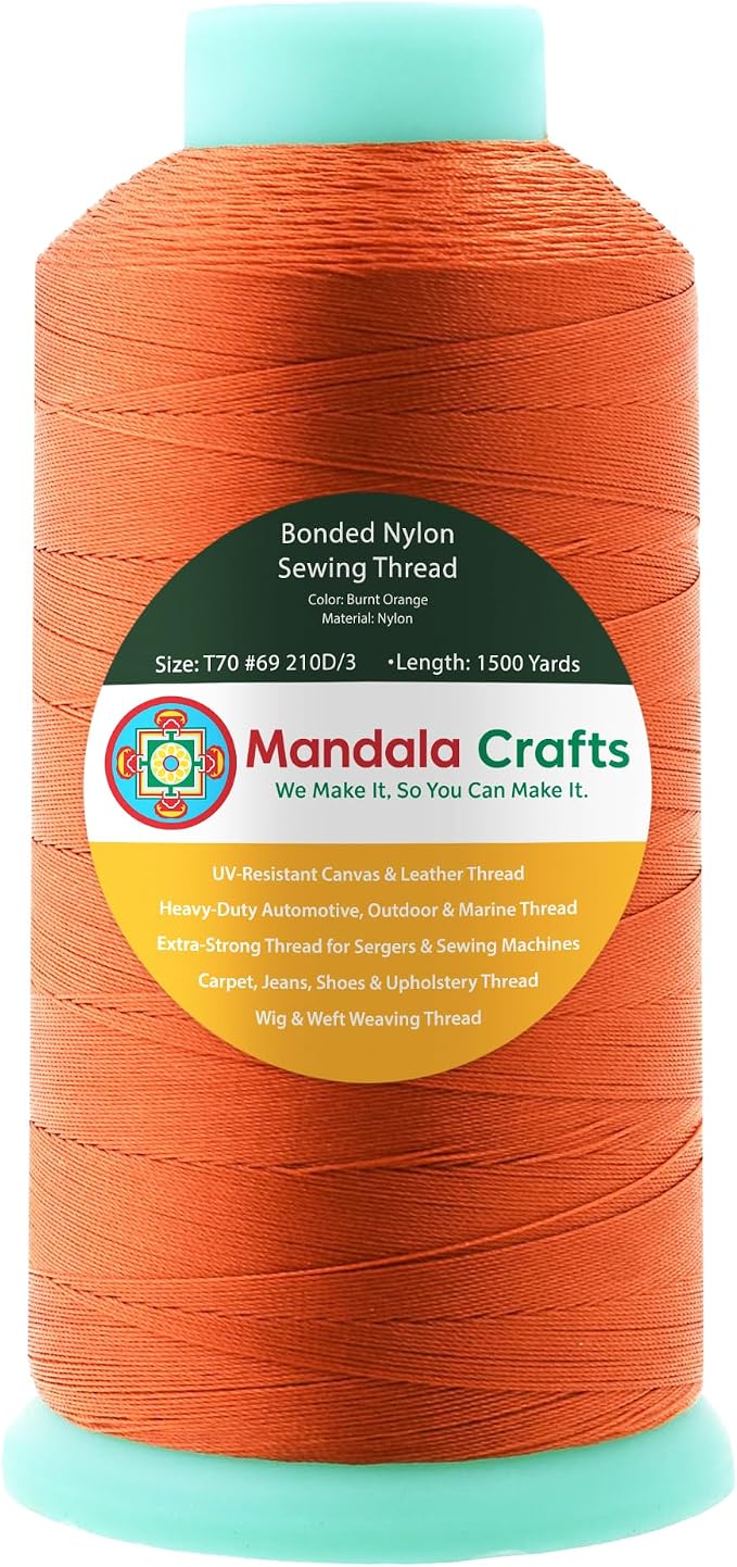 Mandala Crafts Size 69 210D T70 Burnt Orange Bonded Nylon Thread, 1500 YDs