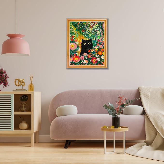 Flowers and Black Cat Paint by Numbers for Adults Beginner 16X20 inch | Adult Paint by Number Kits on Canvas, DIY Acrylic Oil Easy Painting by Numbers for Home Wall Decor (Without Frame)