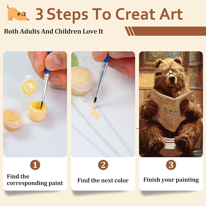 Reivworl Bear Paint by Numbers Kit for Adults Beginner 16×20 inch