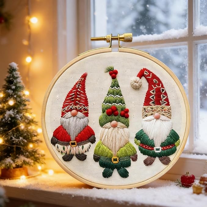 YOUDRN Christmas Embroidery Kits, Gnomes Embroidery Kits for Adults