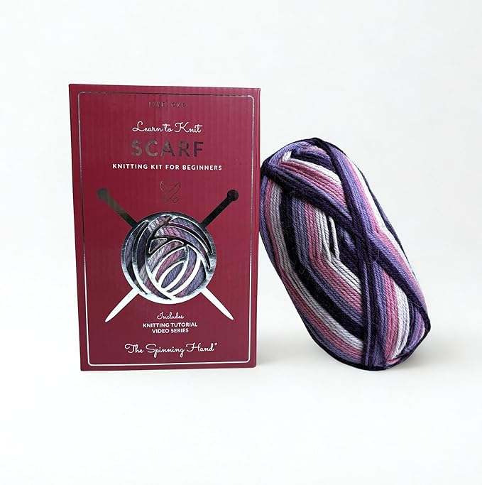 The Spinning Hand Knitting Kit for Beginners Adults – Educator-Designed, Self-Striping Wool Yarn, Bamboo Needles & Video Tutorials (Fresh Figs)