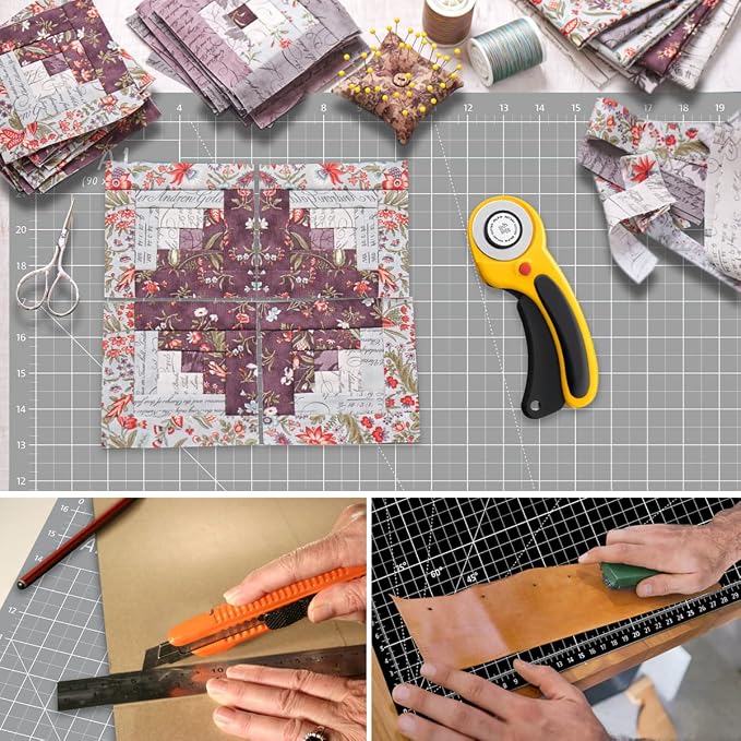 Headley Tools Thickened 24 x 36 Inch Self Healing Sewing Cutting Mat, A1 Rotary Cutting Sewing Mat for Crafts, Double Sided 5-Ply Table Cutting Board for Fabric Quilting Leather Hobby, Grey/Black