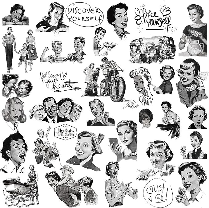 CATaireen Vintage Junk Journal Ephemera Scrapbooking Supplies Translucent Vellum Paper Stickers Card Making Decal Art Aesthetic for Adults (Character Dark -2)