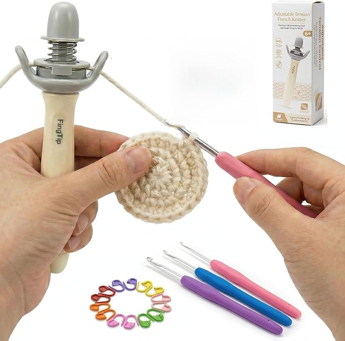 FingTip Crochet Tension Tool Kits for Beginner, Ergonomic Yarn Guide Holder, Comfort Grip Handle for Left & Right Hander, Portable Crochet Accessories Gifts for Crocheters & Knitters