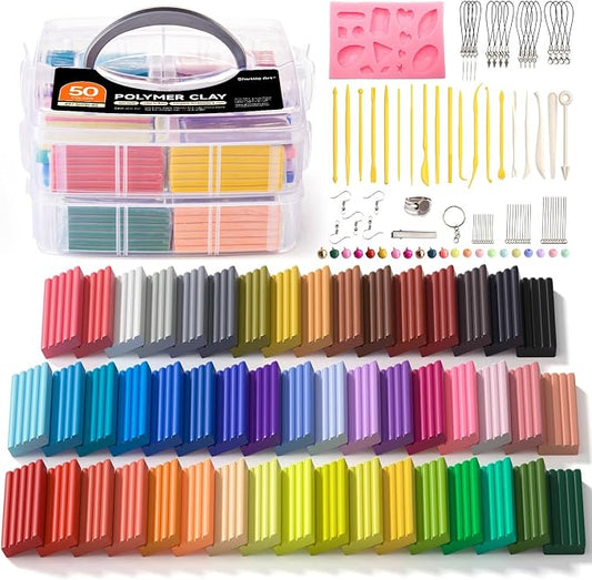 Shuttle Art Polymer Clay Kit, 50 Colors Oven Bake Clay for Kids with 19 Carving Tools and 10 Accessories, Non-Sticky, Non-Toxic, Ideal Gift for Kids