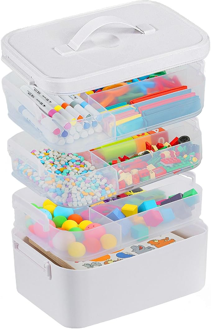 Gifhomfix 4-Layer Plastic Craft Organizers and Storage Box with Removable Trays, Storage Containers with lids and Handle, Art Supply Storage Organizer for Organizing Bead, Sewing, Tool