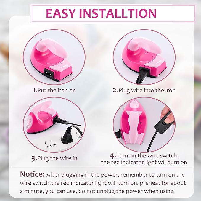 Honoson Mini Craft Iron with Charging Base Tiny,Pink, Light Pink