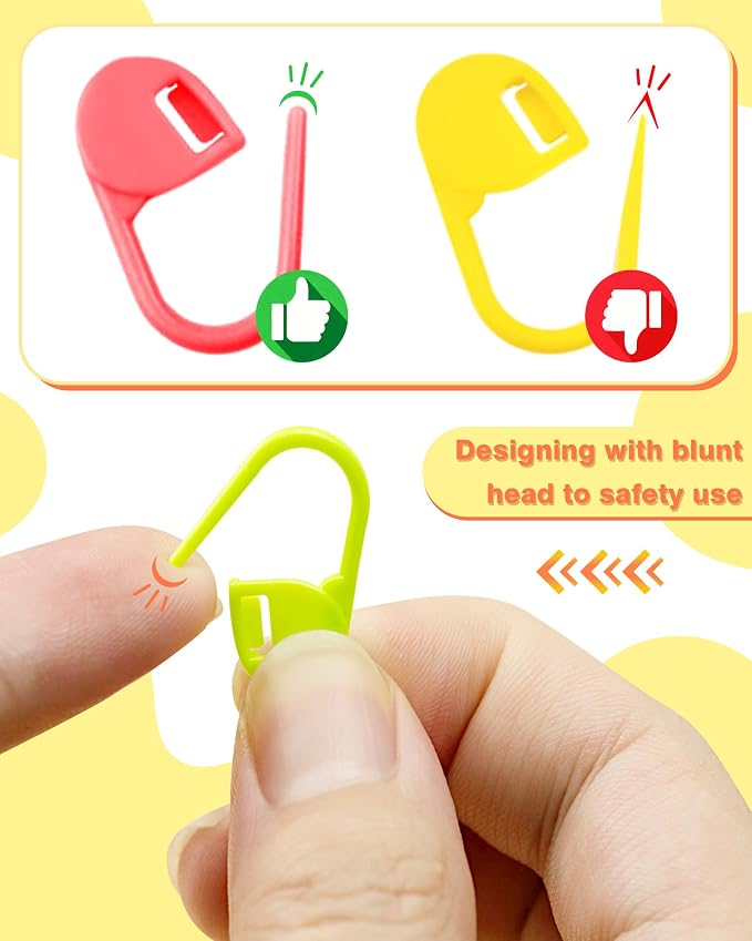 FIVEIZERO 300pcs Stitch Markers for Crocheting & 6pcs Blunt Sewing Needles | Mix Random Color Knitting Markers;Reusable Bulk Plastic Crochet Hook Clip for Knitting,Weaving,Crocheting,Art,Craft Projects
