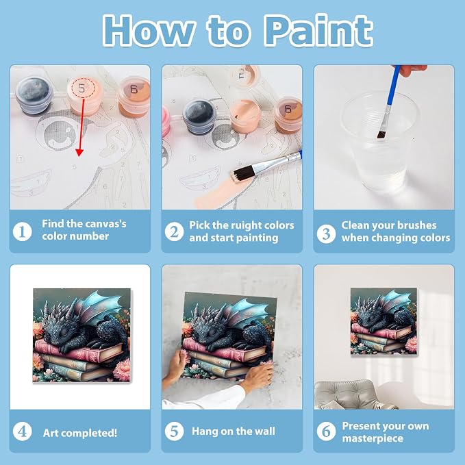 Dragon Paint by Numbers Kit for Adults Beginner, Paint by Numbers 10x10 in | Framed Paint by Numbers with Easel, Acrylic Painting by Numbers, DIY Arts and Crafts for Gifts or Home Decor