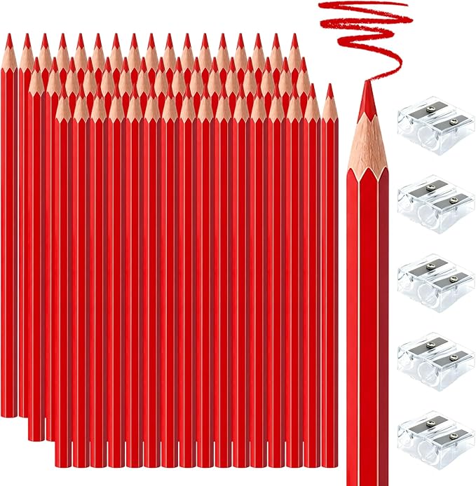 50 PCS Red Colored Pencils, Pre-sharpened Professional Wooden Art Pencils Set for Artists Painting | Premium Drawing Sketching Supplies