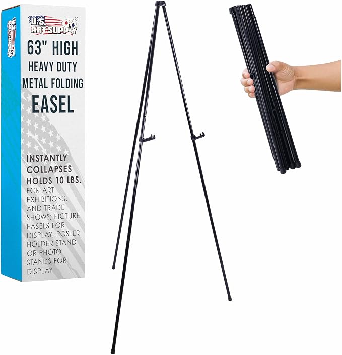 U.S. Art Supply 63" High Heavy Duty Metal Folding Display Easel