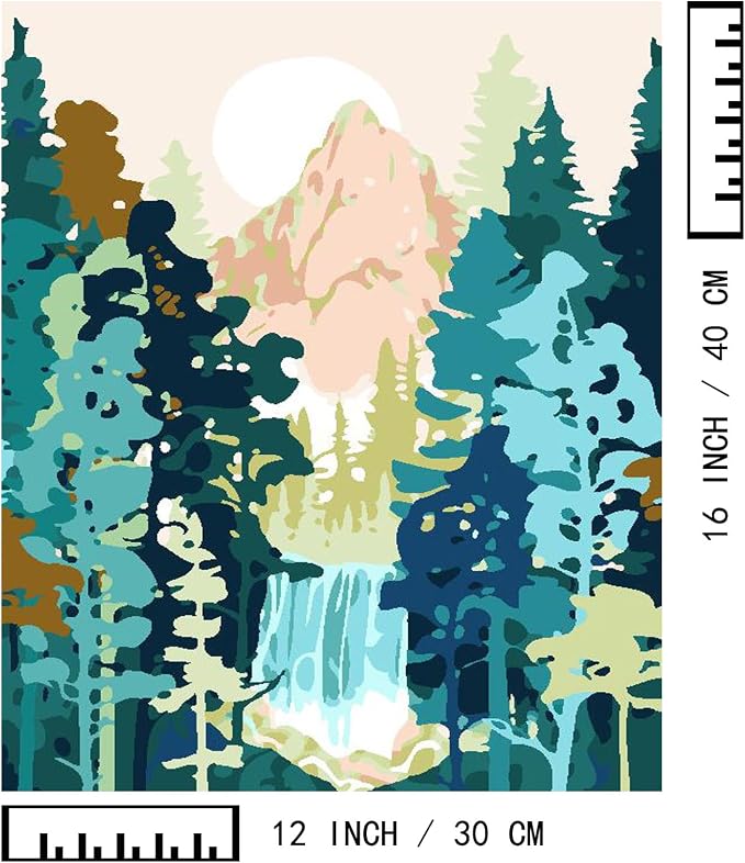 BAISITE Paint by Numbers Kit for Adults Beginners,12" Wx16 L 2 Pack Canvas for Painting Kits for Adults in Colorful Box-Sunrise Mountains Waterful 7172-DIY Frame