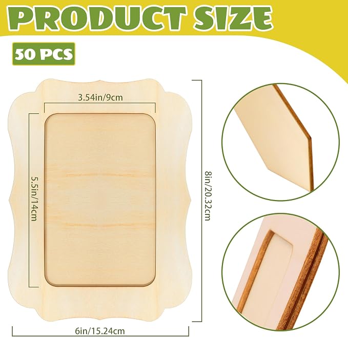 VOKOY 50 Pack DIY Wooden Picture Frames for Crafts,Vintage Wave Shape | DIY Wood Craft Picture Frames for 4" x 6" Photos,Unfinished Standing Wood Photo Frame,Wood Decorate for Birthday Party Gifts