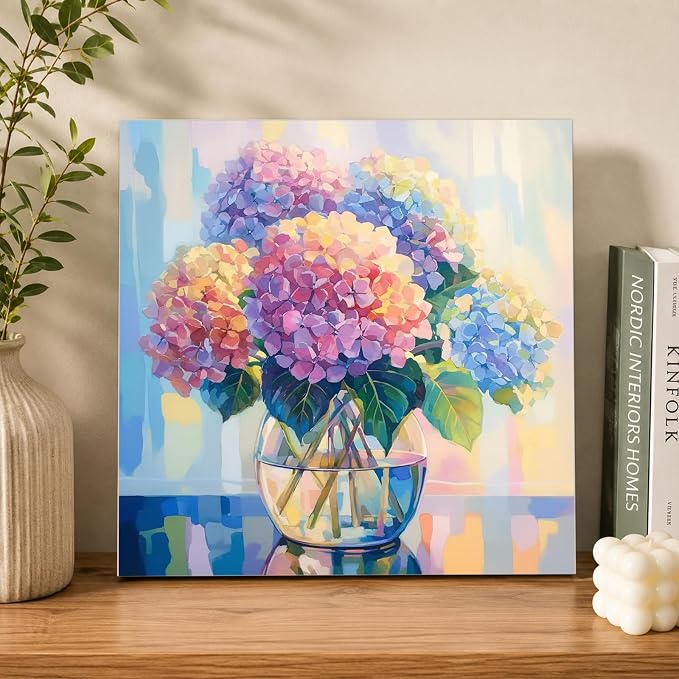 AUKELHJ Framed Paint by Numbers Kit for Adults, Hydrangea, 10x10 inch
