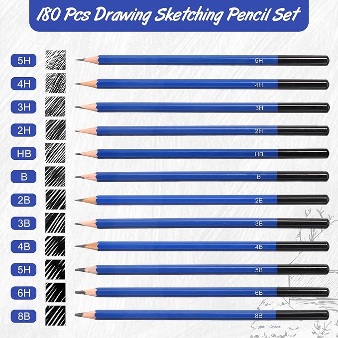 Humyoun 120 Pcs Graphite Sketch Pencil Set (8B - 5H), Professional Drawing Sketching Pencil Set, Charcoal Gift Bulk for Beginners Artists Drawing Art Project, Shading Supplies