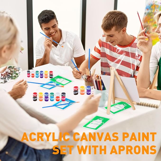 ESRICH 12 Pack 8x10 Canvas and Easel Set, Mini Acrylic Paint, Paint Brushes, Palettes, Aprons, Painting Kits for Adults Couples Friends Date Night Sip and Paint Party Supplies