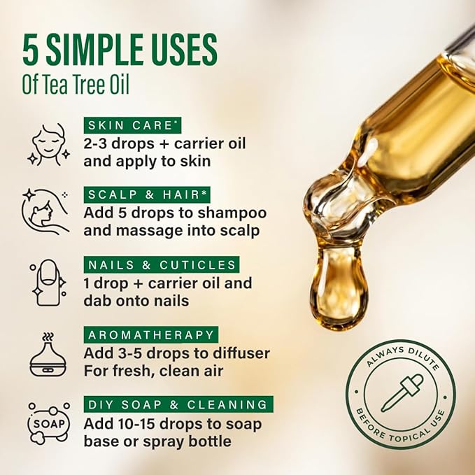 100% Pure Tea Tree Oil - 4 Fl Oz Tea Tree Essential Oil for Hair, Skin, Diffuser, Aromatherapy & DIY Soap Making Scent (Pack of 3)