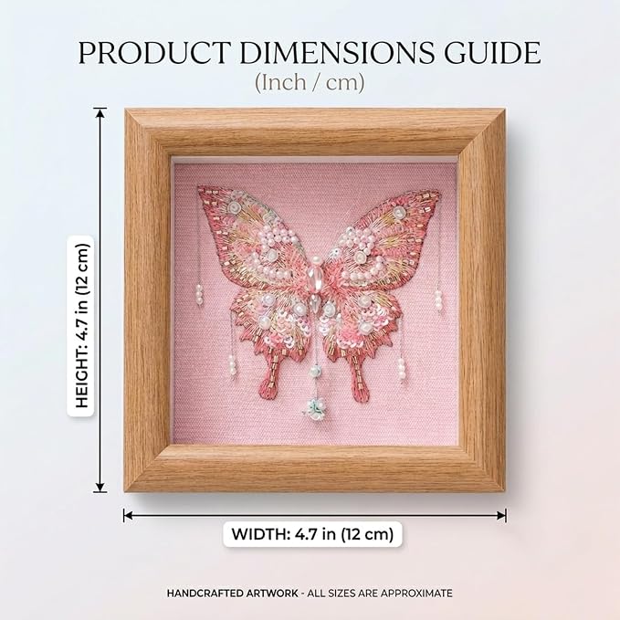 LKTEE Butterfly Bead Embroidery Kit, Hand Embroidery Starter Kit for Beginners Adults with Wooden Frame, Beaded Embroidery Kits DIY Craft Sewing Supplies for Gift Home Decoration (Pink)