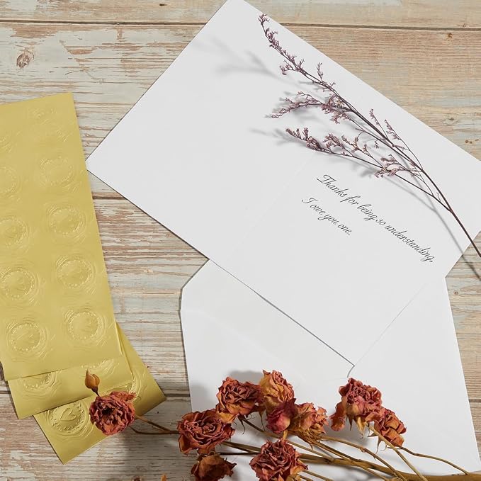 50 Pack White A6 Envelopes with Cards and Gold Stickers, 4x6