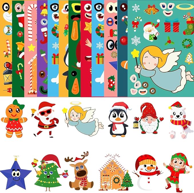 36 Sheets Christmas Stickers, Christmas Crafts Make Your Own DIY Stickers for Holiday Games Gifts Party Supplies