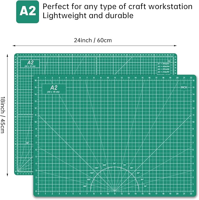 Headley Tools Thickened 18 x 24 Inch Self Healing Sewing Cutting Mat, A2 Rotary Cutting Sewing Mat for Crafts, Double Sided 5-Ply Table Cutting Board for Fabric Quilting Leather Hobby, (Green)