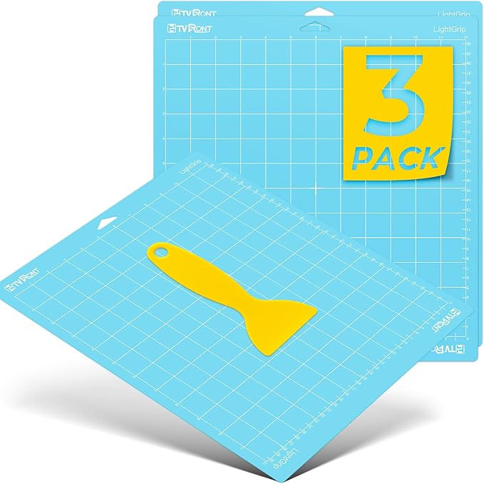 HTVRONT Light Grip Cutting Mat 12x12, 3 Pack, Quilting & Crafting | Compatible with Cricut Maker 4/3/Maker, Explore 5/4/3/Air 2/One Machine, Light Adhesive Sticky Quilting, Vinyl Crafts