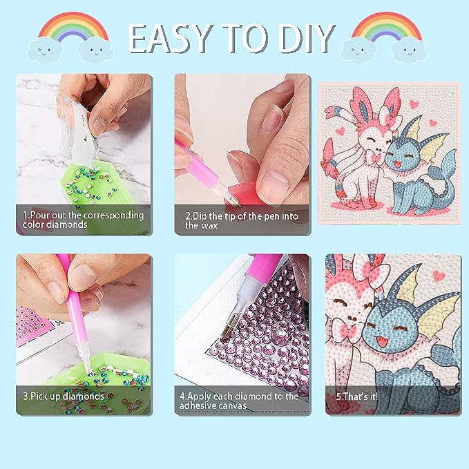 Fuinkqe Framd Diamond Art for Kids,Cartoon Diamond Painting Kits for Kids with Wooden Frame,Diamond Dots for Kids Ages 6-8-10-12 for Gifts and Home Wall Decoration(7X7 inch)