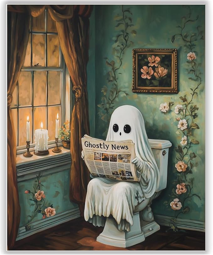 HITO Halloween Paint by Numbers Kit for Adults Ghost 16x20 Inch Frameless | The Ghost of the Toilet Paint by Number for Adults, Paint by Numbers Kit for Adults Beginner for Gift Home Wall Decor