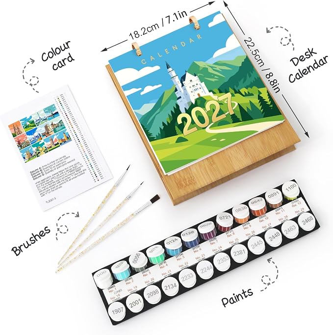 Lnjsipam Paint by Numbers Calendar 2027 - Landmark Paint with Number Kit | Landmark Paint by Numbers Calendar, Easy DIY Calendar, Unique Gift for New Year, Landmark Paint by Number Kit for Adults