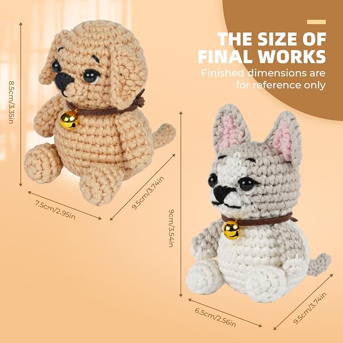 MOREJMTT Crochet Kit for Beginners, Learn to Crochet, Include Easy Knitting Soft Yarn, Step-by-Step Video Tutorial, Hook, Holiday Birthday Gift for Adults (2pack Dog)