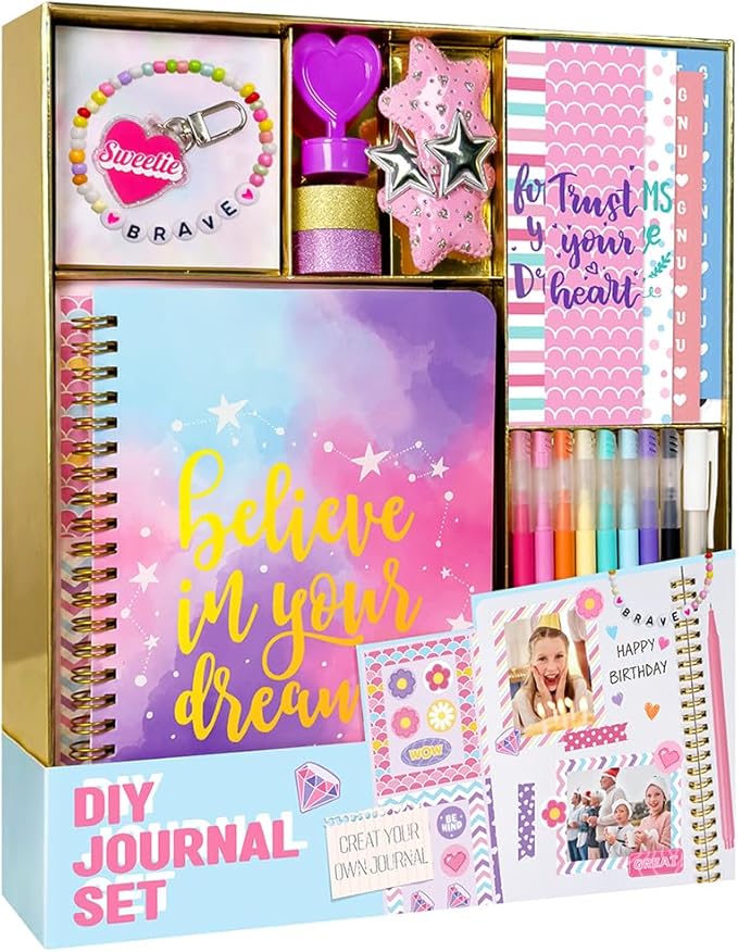 Nollh DlY Journal Kit for Girls Scrapbook Gifts for 8-12 Year Old Girl | 200+PCS Teen Tween Girl Gifts Trendy Stuff Stationery Set Art Crafts Kit 8 9 10 11 12 13 14 Year Old Girl Birthday Gift