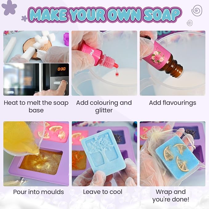 Jcoos Soap Making Kit, Soap Making Kit for Adults - Shea Butter Glycerin Melt and Pour Soap Base, Molds, Dye, Fragrances, Dried Flowers, DIY Craft for Beginners Girls Crafts