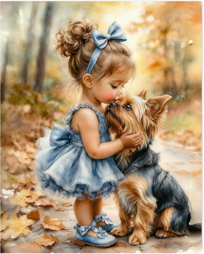 Gemozaic Girl and Dog Paint by Numbers Kit for Adults, 16x20 in, Unframed | Cute Yorkshire Paint by Number for Adults, DIY Acrylic Yorkie Numbers Painting, Color by Number for Home, Wall Decor, Gift