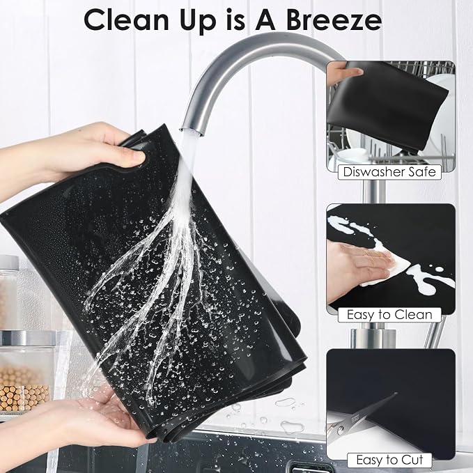 Extra Large Silicone Mat, 31.5x16.93 Large Silicone Placemats for Kids, Heat Resistant Mat for Kitchen Counter, Non Stick Silicone Table Mat for Dough and Pastry, Silicone Craft Mat for Kids, Black