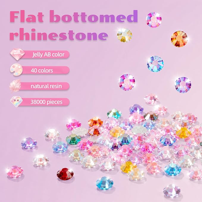 Bedazzling kit 38000Pcs Resin Jelly 40 Non-Repeating Colors 3mm Gems