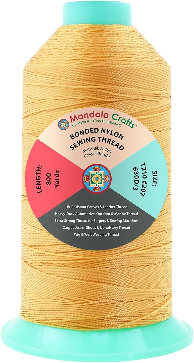 Mandala Crafts Size 207 630D T210 Blonde Bonded Nylon Thread, 800 YDs