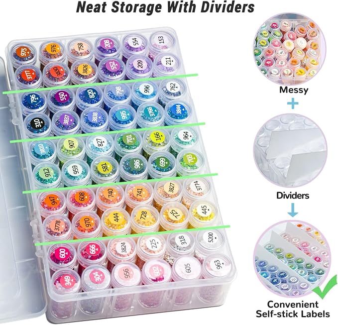 Foreveryoung 2-Pack Diamond Art Storage Containers, 120-Grid Bead Organizer | Store your diamond art beads neatly with the organizer, keeping diamonds tidy. Diamonds not included. Includes free labels.