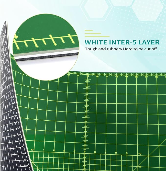 NEWBRAUG 23'' × 47'' Large Self Healing Cutting Double Sided 5-Ply Mat, Big Cutting Board for Rotary Cutting, Quilting, Sewing, Craft, Fabric & Scrapbooking(Green/Black)