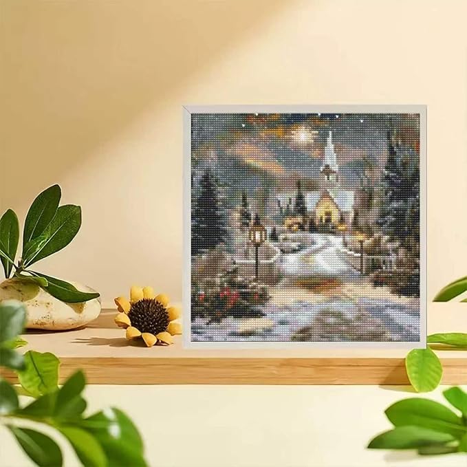 YIYITUPO Winter Church Snow Scene Diamond Painting Kit, 5D Christmas Diamond Painting, DIY Christmas Village Landscape Art Diamond Art Kits, 14X14 Inch Diamond Painting Kits for Beginners