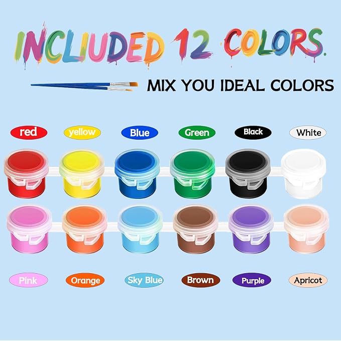 50 Pack Mini Acrylic Paint Set, 12 Colors Washable Paint Strips for Kids & Adults - Includes 100 Brushes, 600 PCS kids Paint Kits for Easter Eggs, Birthday, Classroom Party，school supplies