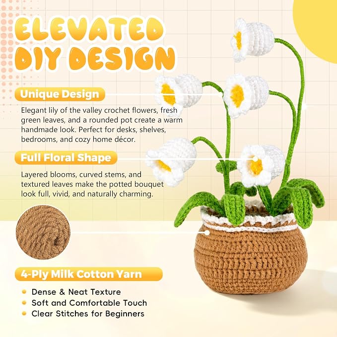 Crochet Kit for Beginners, Crochet Plant Kit,Knitting Kit (Bell Orchid)
