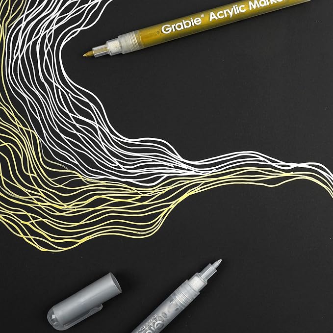 Grabie 0.7 mm Acrylic Paint Markers, Pack of 6 gold & silver Pens