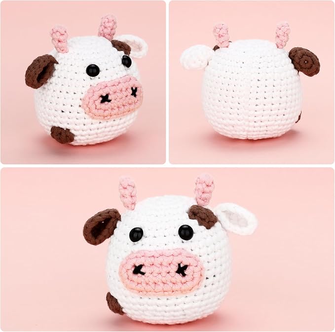 Crochet Kit for Beginners: Cow Crochet Kit, Including Step-by-Step Video Tutorials, Instruction, Hook, Accessories, Surprise Birthday Gift for Adults, Relaxing Crafts