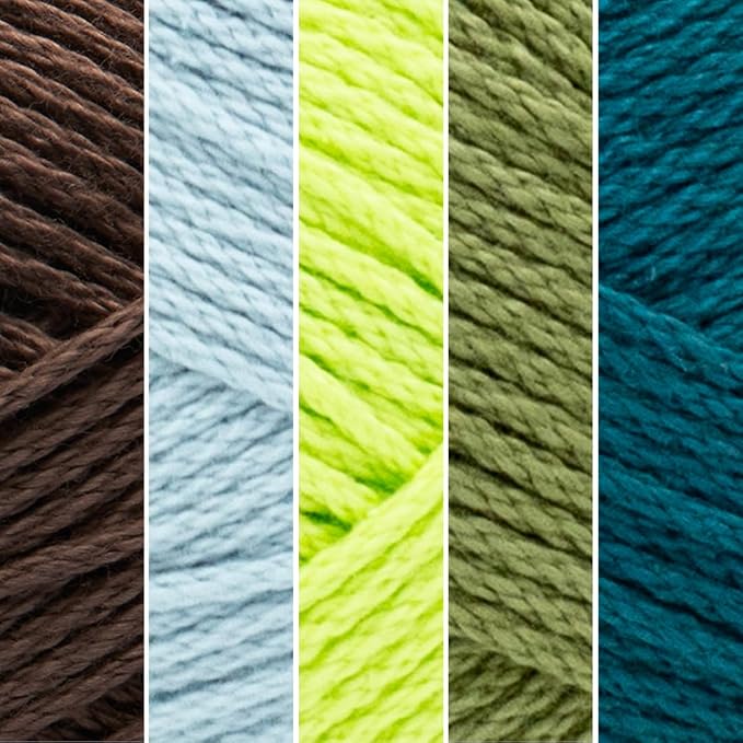 Lion Brand Yarn, 24/7 Cotton Mercerized Lightweight Yarn for Knitting, Crochet, and Crafts, Firefly, 5 Pack, Multicolor Pack of Natural Fiber for Breathable Tops, Durable Bags, and Dish Cloths